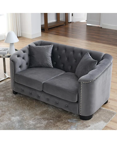 Streamdale 59" Modern Chesterfield Velvet Sofa, Tufted 2-Seater, Nailhead Arms