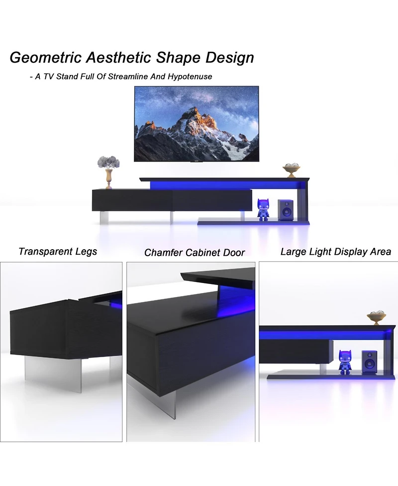 Streamdale Tv Console with Storage Extendable Led Tv Stand Modern Entertainment Center Black