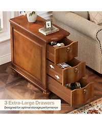 Tribesigns Wood Fully Assembled End Table Set of 2, 3-Drawers Narrow Slim Side Table, No Assembly Required, Nightstand