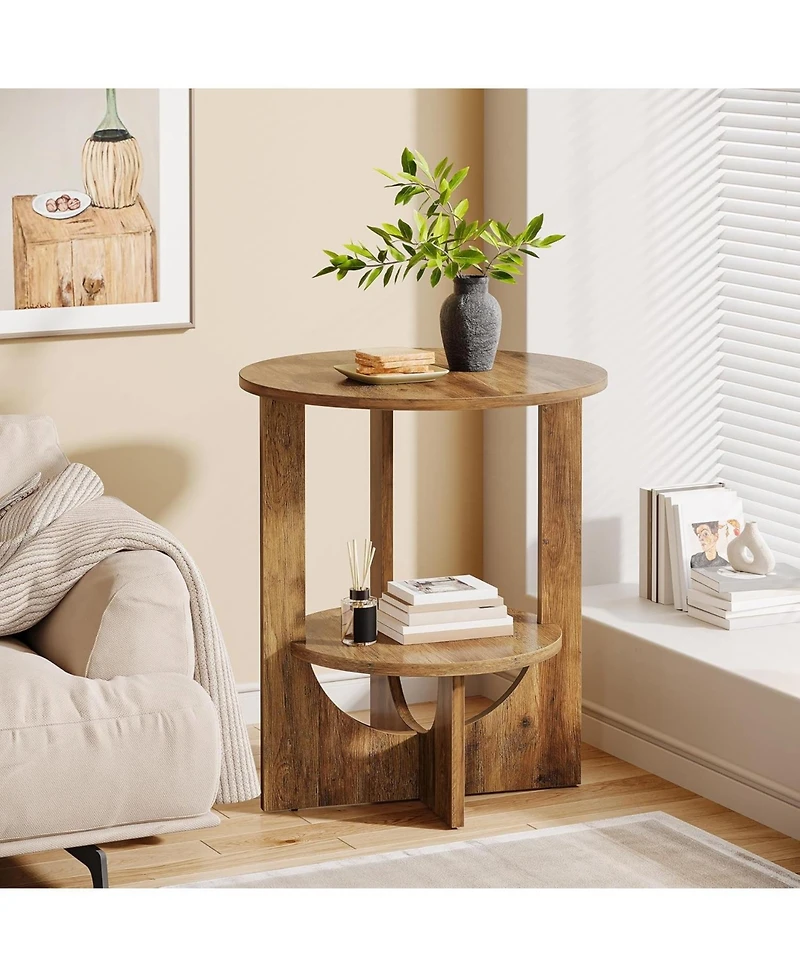 Tribesigns Round End Table with Storage, 2-Tier Tall Side Table for Living Room