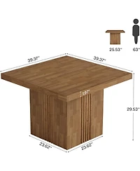 Tribesigns 39-Inch Square Dining Table for 4, Farmhouse Kitchen Dinner Table with Fluted Pedestal Base