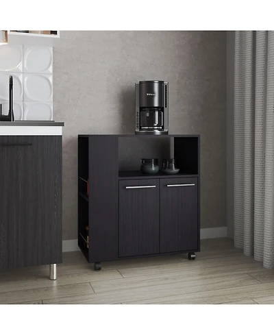 Fm Furniture Linden Kitchen Cart with Microwave Shelf, Open Storage, and Two-Door Cabinet, Wengue