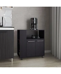 Fm Furniture Linden Kitchen Cart with Microwave Shelf, Open Storage, and Two-Door Cabinet, Wengue