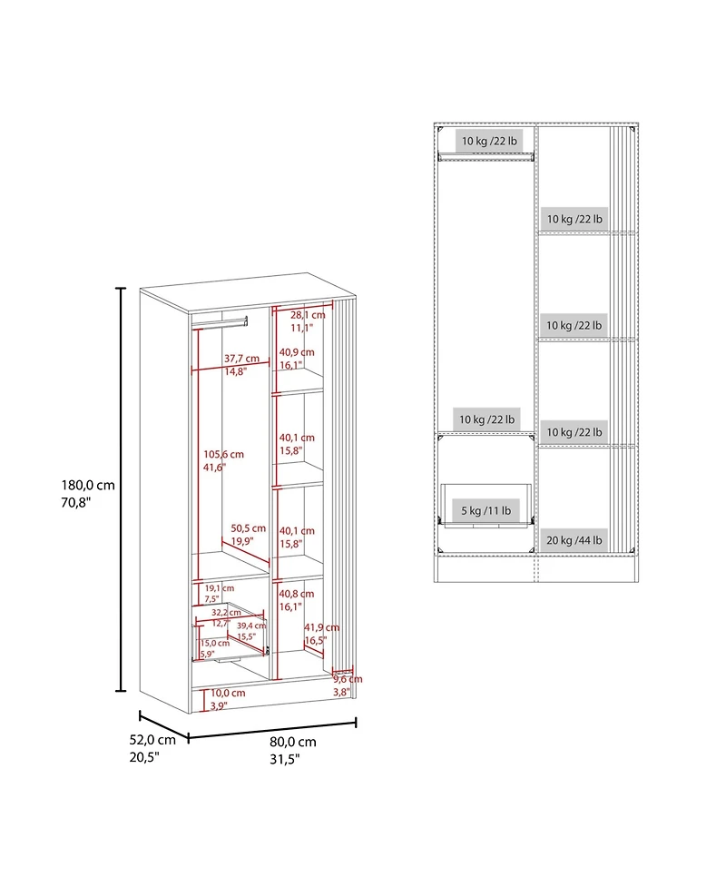 Fm Furniture Pekin Modern Wardrobe Organizer with Shelves and Rod