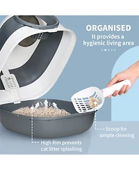 Aostirmotor Foldable Cat Litter Box with Lid & High Sides – Large Two-Way Entry, Easy Clean, White & Gray