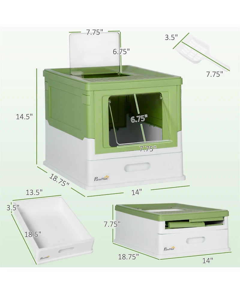 Aostirmotor Smell-Proof Fully Enclosed Cat Litter Box with Scoop & Drawer Tray – Foldable Hooded Design,Yellowish Green