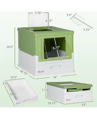 Aostirmotor Smell-Proof Fully Enclosed Cat Litter Box with Scoop & Drawer Tray – Foldable Hooded Design,Yellowish Green