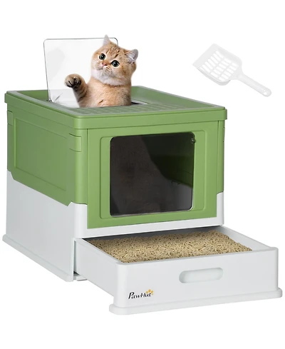 Aostirmotor Smell-Proof Fully Enclosed Cat Litter Box with Scoop & Drawer Tray – Foldable Hooded Design,Yellowish Green