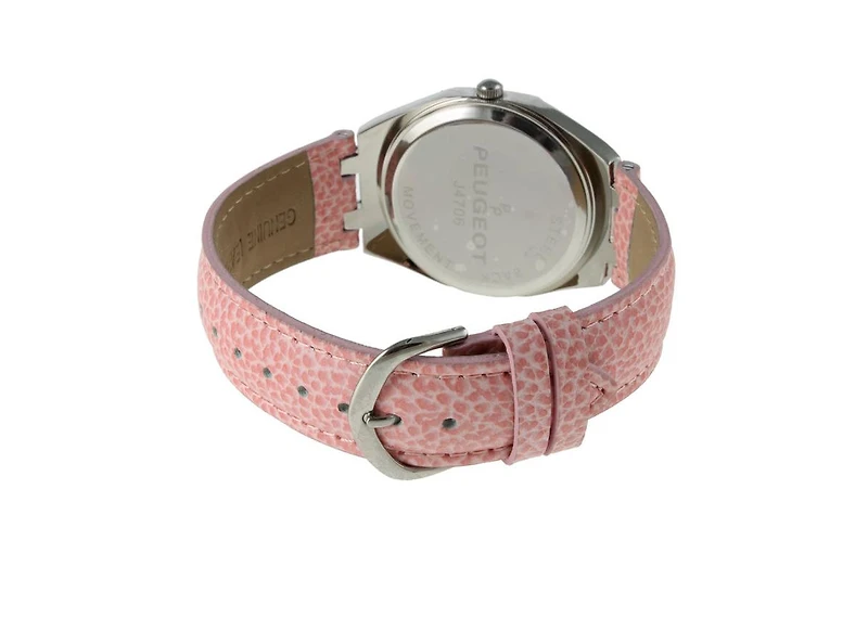 Peugeot Women's 37mm Pink Watch with Crystal Bezel Leather Band