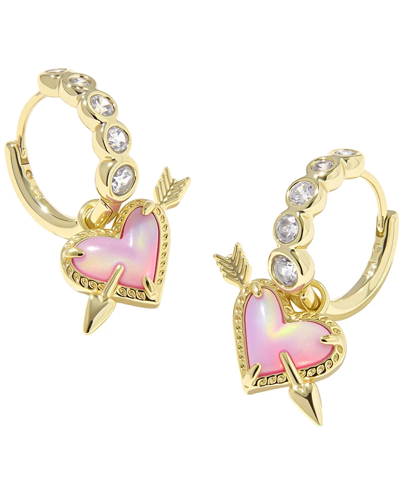 Kendra Scott Opalescent Resin and Cubic Zirconia Ari Heart Arrow Huggie Earrings