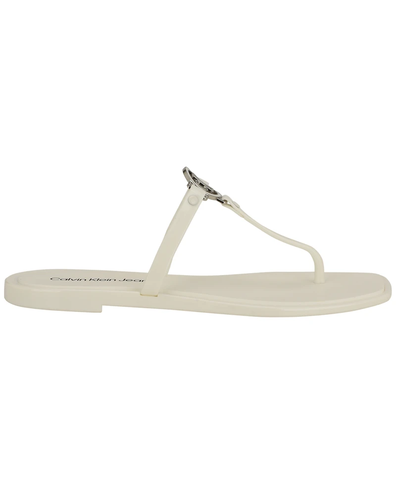 Calvin Klein Women's Ellye Logo T-Strap Flat Slip-On Sandals