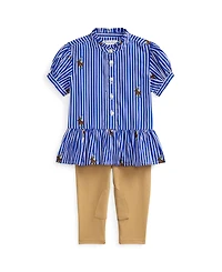 Polo Ralph Lauren Baby Girls' Striped Stand Collar Shirt and Leggings, 2-Piece Set