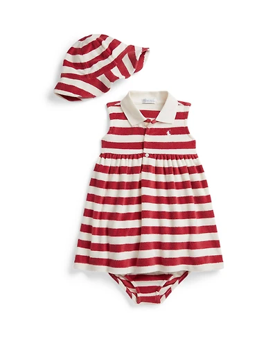 Polo Ralph Lauren Baby Girls' Striped Terry Dress, Hat and Bloomers, 3-Piece Set