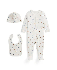 Polo Ralph Lauren Baby Girls' Bear Footed Coverall, Beanie Hat and Bib, 3-Piece Gift Set