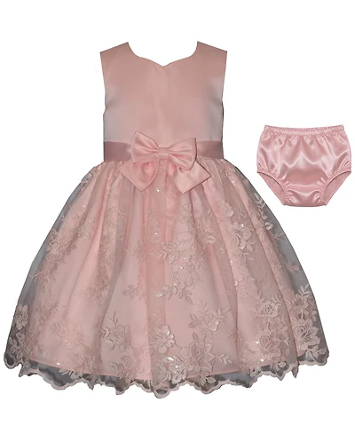 Bonnie Baby Girls' Border Embroidery Party Dress and Bloomers