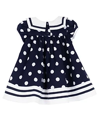 Rare Editions Baby Girls' Nautical Dot Round Neck Dress