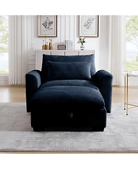 Streamdale Furniture Blue Corduroy Modular Sofa with Ottoman