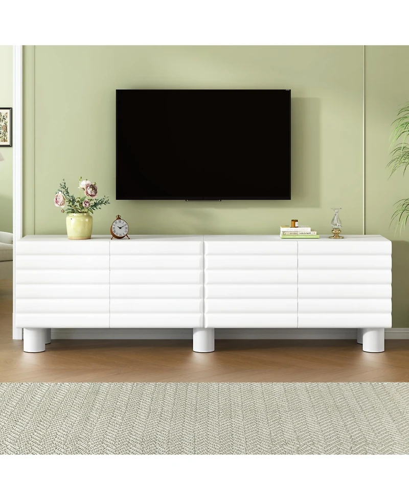Streamdale Furniture Cream Tv Stand Console - 75" Tv, Adjustable Shelves