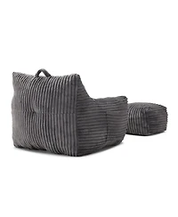 Streamdale Giant Plush Bean Bag Chair with Footstool - Comfy Grey Lounge