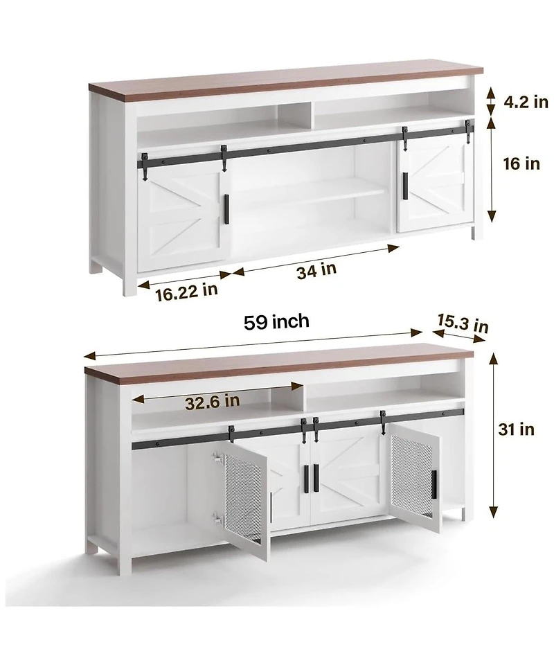 gaomon 31" Tall Media Cabinet with Open Shelf and Sliding Barn Door Modern Farmhouse Tv Stand