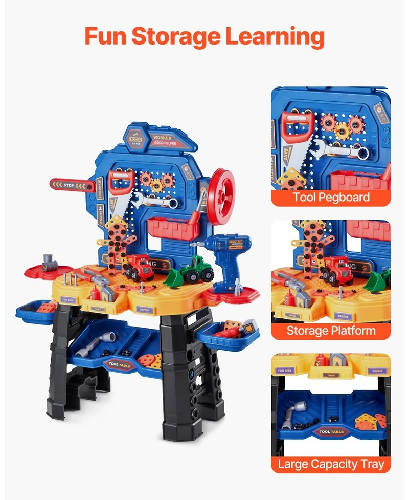 Kids Workbench Playset with Tools and Creative Building Accessories