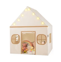Kids Indoor Play Tent with Windows Star Lights Mat and Storage Pockets