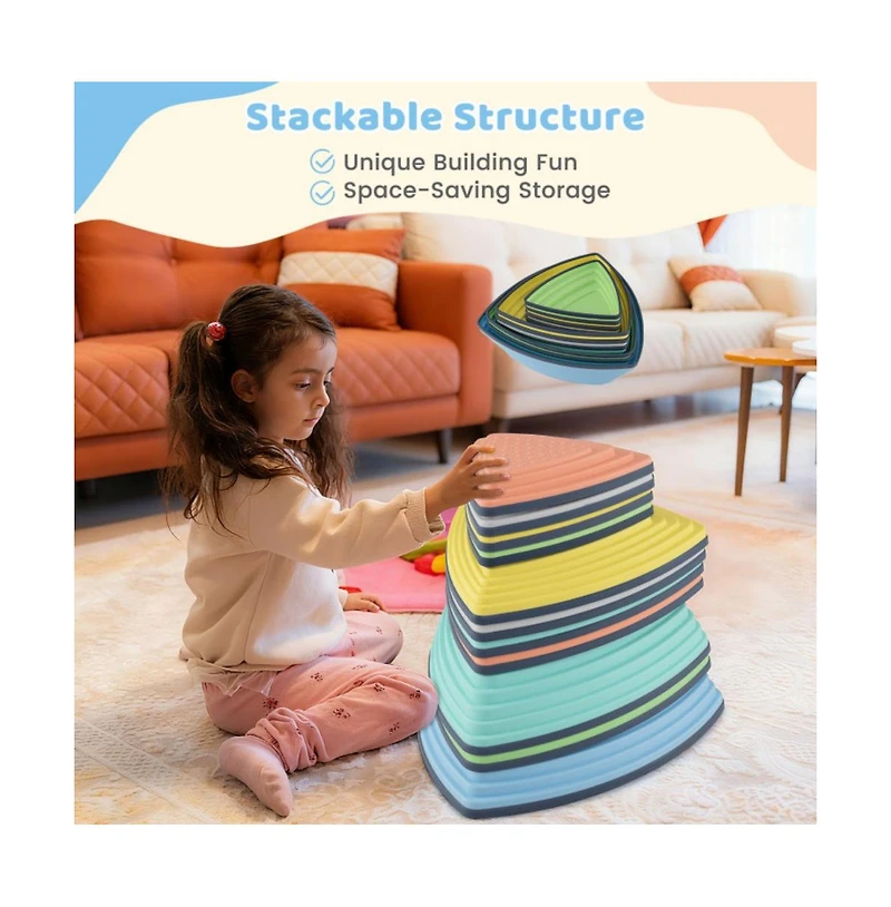 Kids Balance Stepping Stones Set of Eleven with Anti Slip Design and Creative Obstacle Play