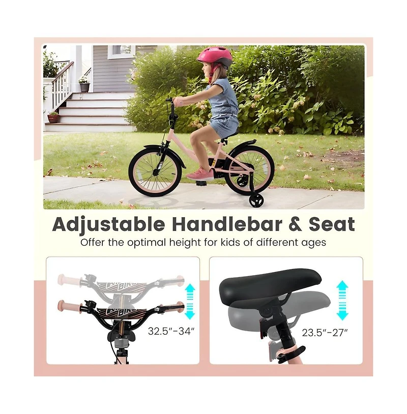 Kids Adjustable Training Bicycle with Dual Brakes and All Terrain Tires