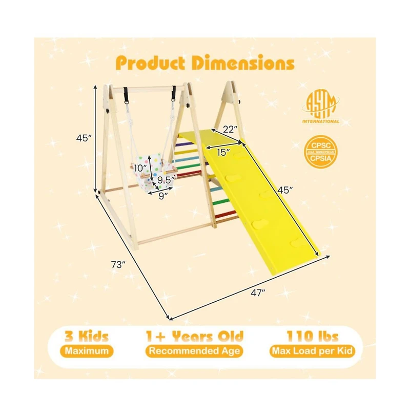 Hongge 4 in 1 Indoor Jungle Gym with Baby Swing and Ramp