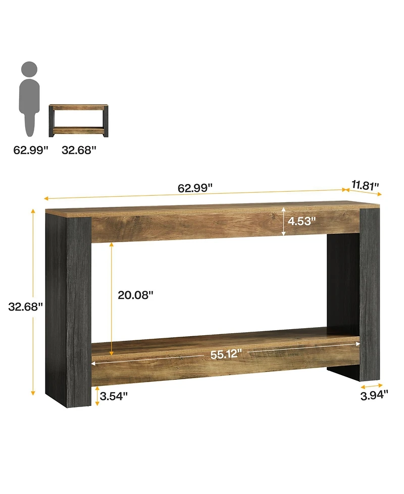 Tribesigns 63-Inch Long Console Table for Entryway, Farmhouse Wood Sofa Table, Rustic Brown & Black