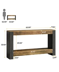 Tribesigns 63-Inch Long Console Table for Entryway, Farmhouse Wood Sofa Table, Rustic Brown & Black