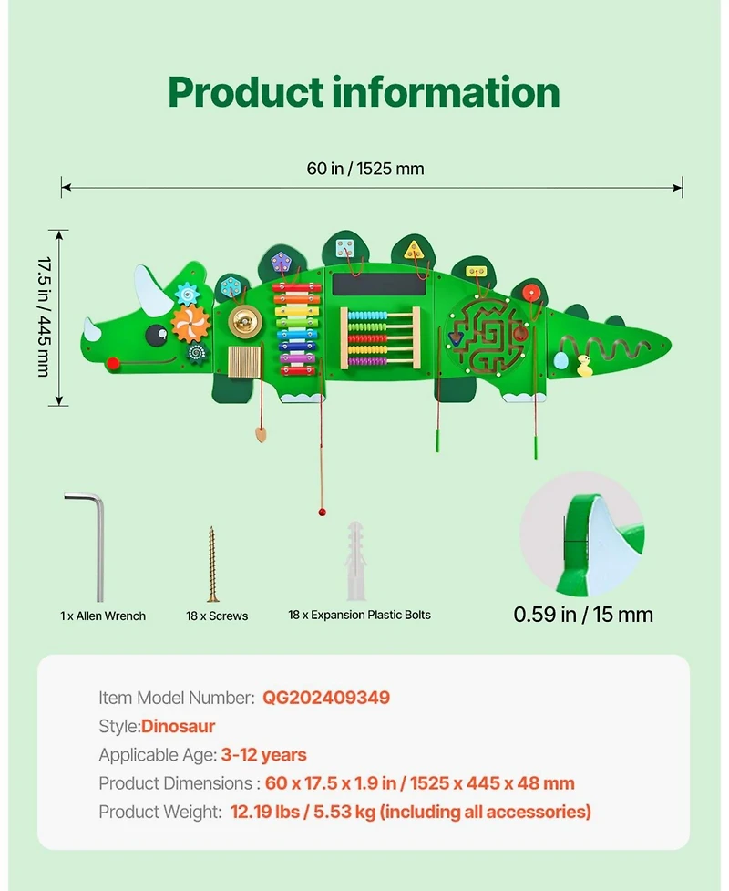 Hongge Montessori Wall Activity Board for Kids with Sensory Learning Games