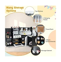 Kids Wooden Corner Play Kitchen Set with Storage and Pretend Cooking Features