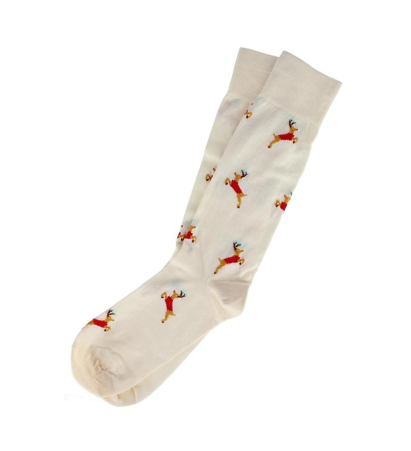 Trafalgar Men's Flying Reindeer on Christmas Eve Novelty Mid Calf Mercerized Cotton Socks (1 Pair)
