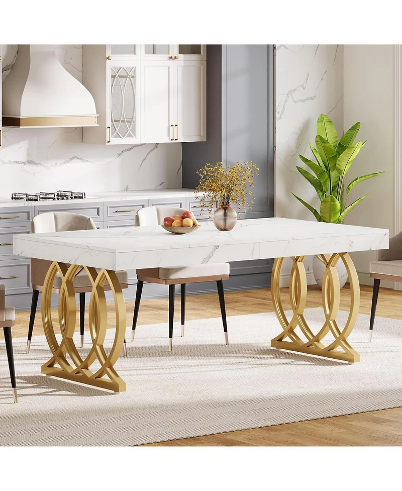 Tribesigns 63-Inch Wood and Metal Faux Marble Tabletop Modern Kitchen Dining Table