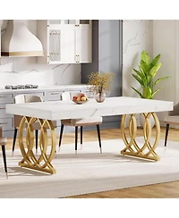 Tribesigns 63-Inch Wood and Metal Faux Marble Tabletop Modern Kitchen Dining Table