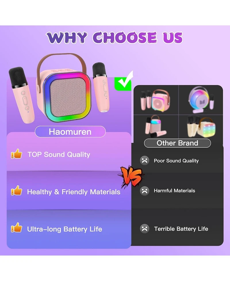 ZealSound Mini Karaoke Machine for Kids Portable Bluetooth Speaker with 2 Wireless Microphones Led Lights Christmas Birthday Gift Toys Pink