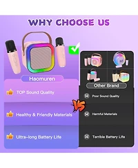 ZealSound Mini Karaoke Machine for Kids Portable Bluetooth Speaker with 2 Wireless Microphones Led Lights Christmas Birthday Gift Toys Pink