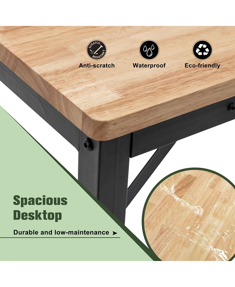 Streamdale Furniture Adjustable Height Workbench, 60" Rubber Wood Top with Power Outlets, 2000 lbs Capacity