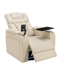 Streamdale Furniture Swivel Pu Leather Power Recliner w/ Tray Usb Storage
