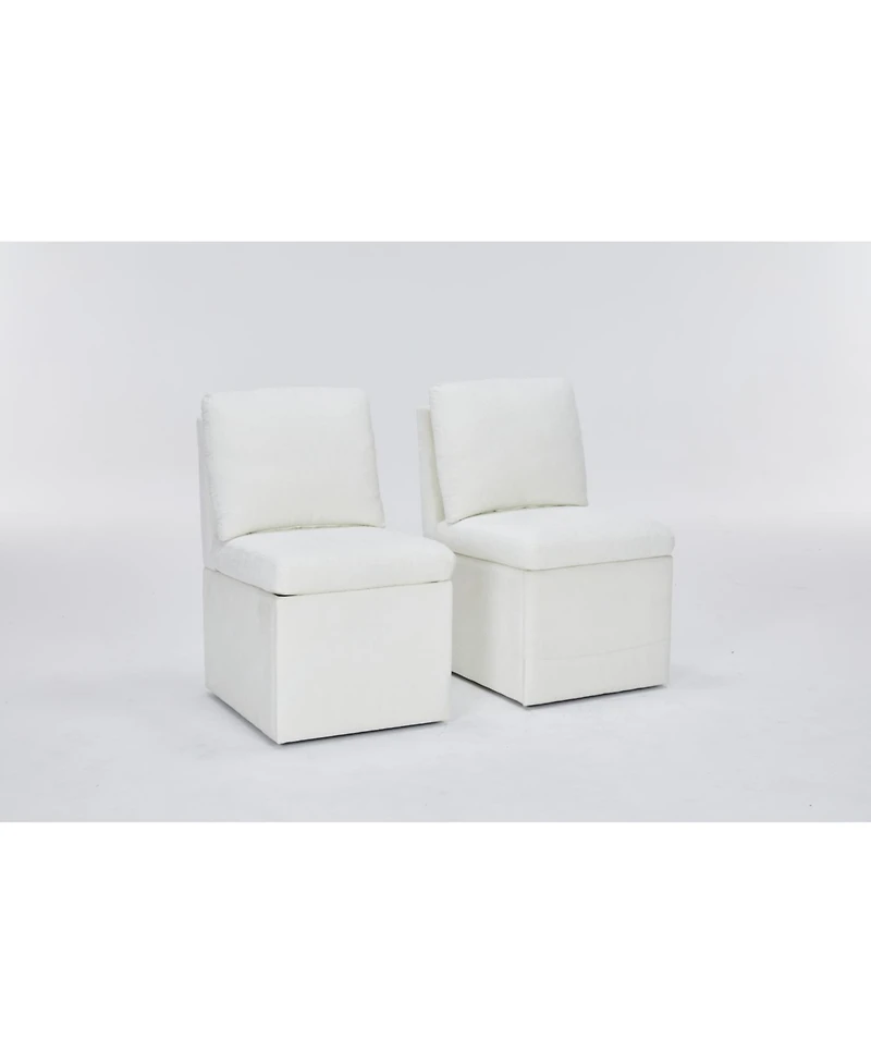 Streamdale Furniture Linen Ivory Dining Chair with Casters & Storage (Set of 2)