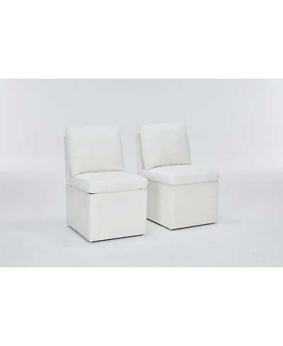 Streamdale Furniture Linen Ivory Dining Chair with Casters & Storage (Set of 2)