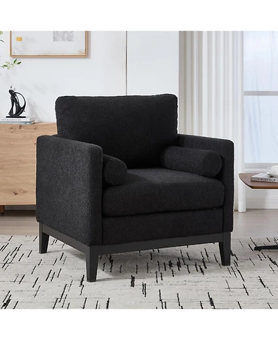Streamdale Furniture 35.4" Wide Modern Farmhouse Accent Chair - Black Boucle