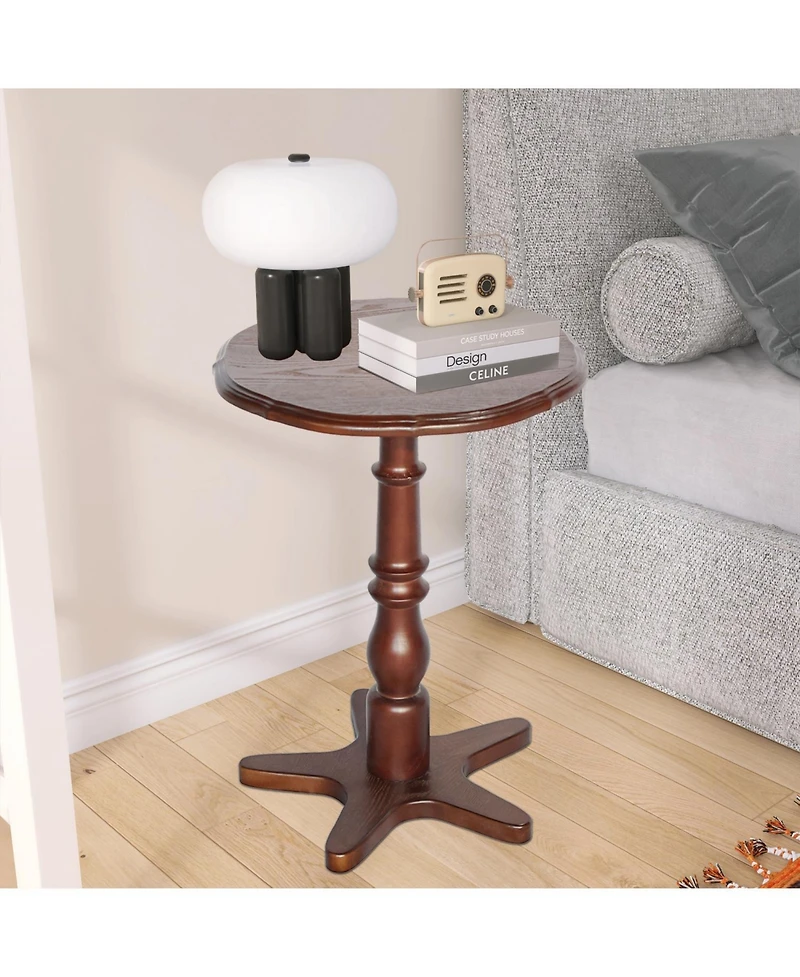 Streamdale Furniture Round End Table - Wooden Pedestal, Vintage Accent (Walnut