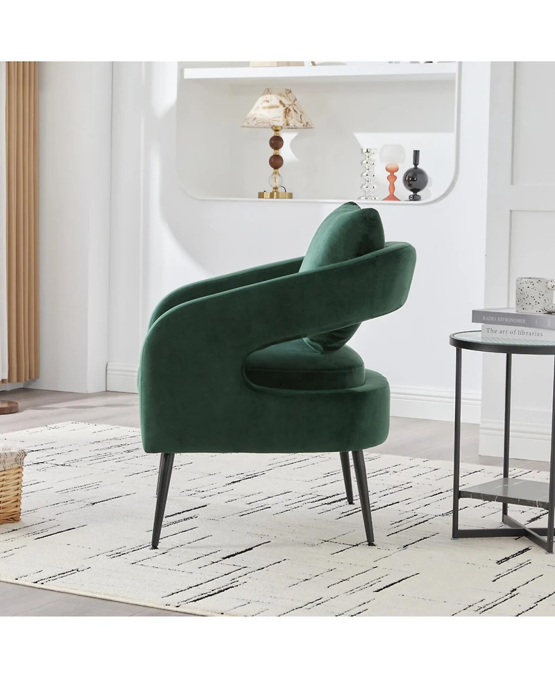Streamdale Furniture Velvet Open Back Accent Chair with Metal Legs, Green