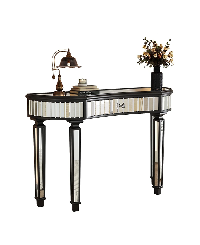 Streamdale 47" Half-Moon Mirrored Console Table - Silver Entryway Vanity Desk