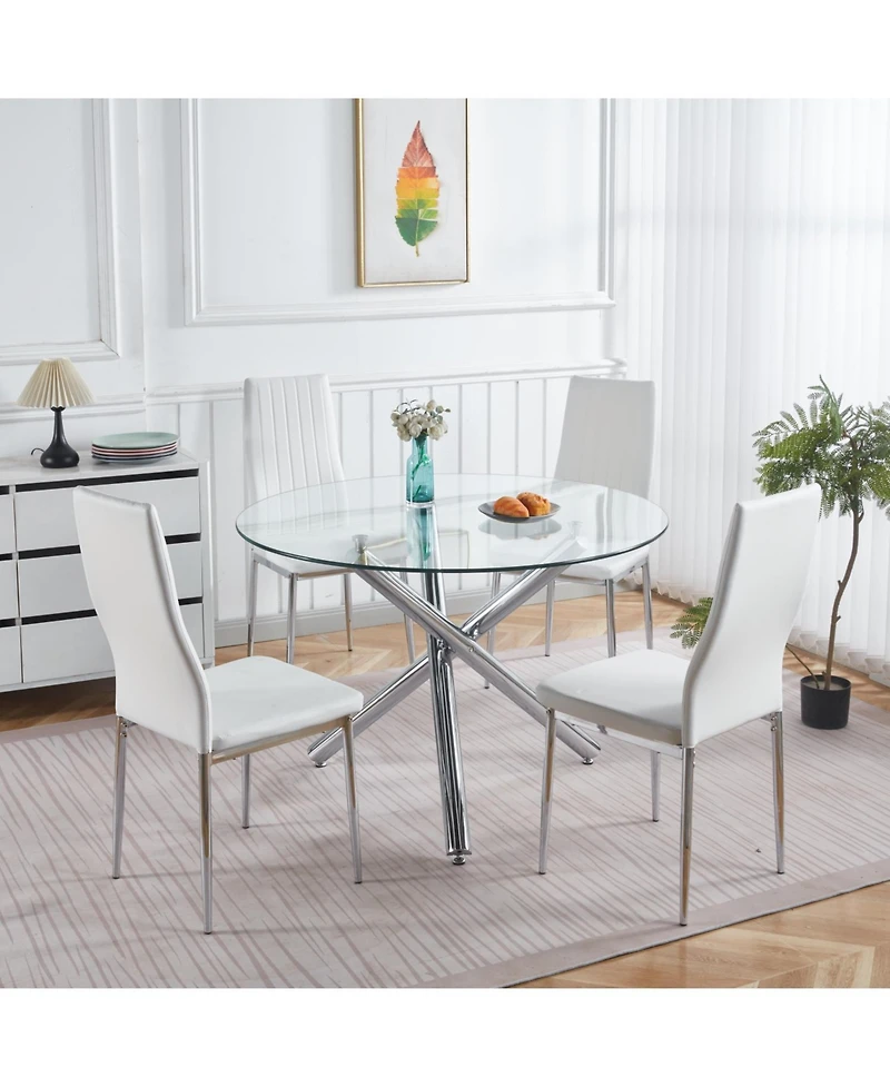 Streamdale Furniture Chrome Glass Dining Table - Modern Kitchen/Living Room Table 110cm