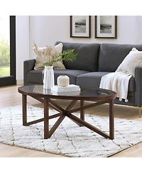 Streamdale Furniture Modern Wood Base, Round Top Glass Coffee Table