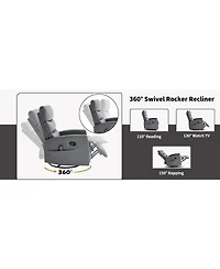 Streamdale Furniture Heat Massage Rocker Recliner Chair, Swivel Fabric, Grey