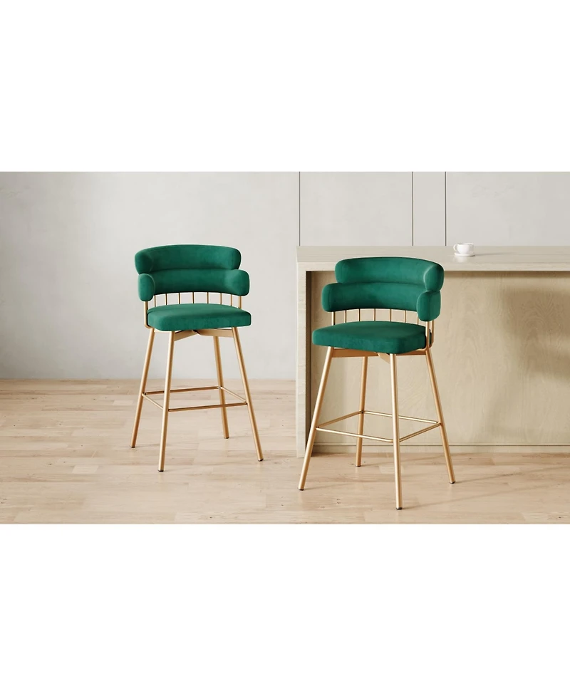 Streamdale 26" Swivel Bar Stools Set of 2, Upholstered with Backs, Green